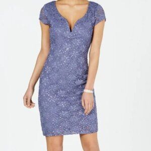 NWT Womens Connected Apparel Short Sleeve  V-Slit-Neck Sequin Lace Sheath Dress